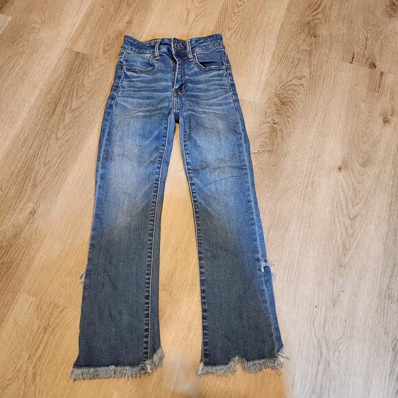 American Eagle Outfitters Hi Rise Jegging Crop Shark Bite 00 Short Jeans Blue - Picture 2 of 9